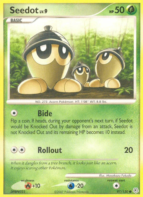 97, Common, Diamond & Pearl: Base Set, Fire[+10], Grass, Normal, Reverse Holofoil, Water[-20] Seedot (97/130) [Diamond & Pearl: Base Set] - Trading Card World
