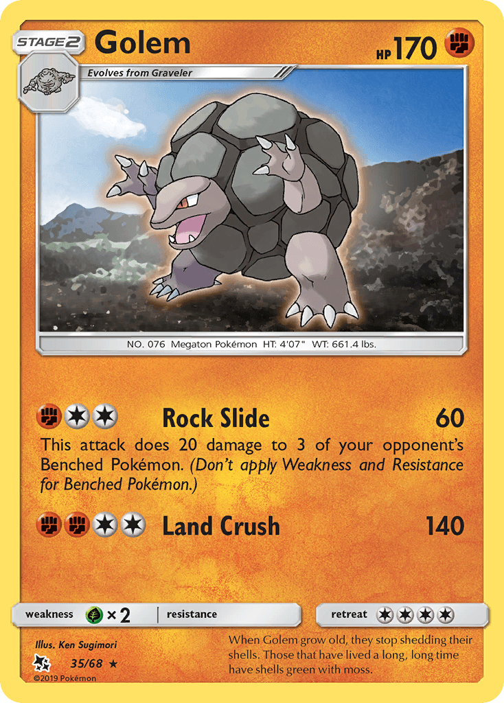 35, Fighting, Grass[×2], Normal, Rare, Reverse Holofoil, Sun & Moon: Hidden Fates Golem (35/68) [Sun & Moon: Hidden Fates] - Trading Card World