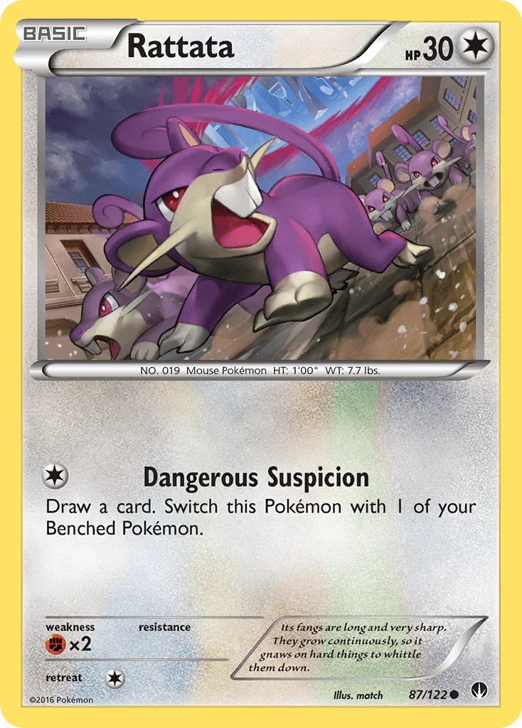 87, Colorless, Common, Fighting[×2], Normal, Reverse Holofoil, XY: BREAKpoint Rattata (87/122) [XY: BREAKpoint] - Trading Card World