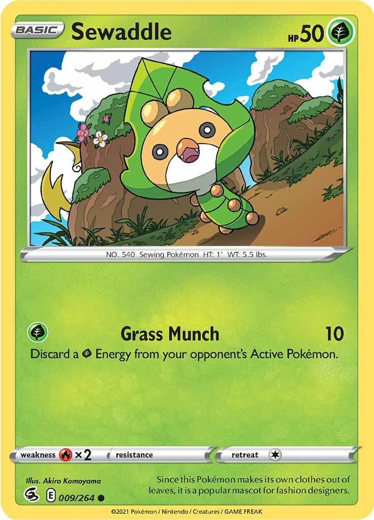 009, Common, Fire [x2], Grass, Normal, Reverse Holofoil, Sword & Shield: Fusion Strike Sewaddle (009/264) [Sword & Shield: Fusion Strike] - Trading Card World