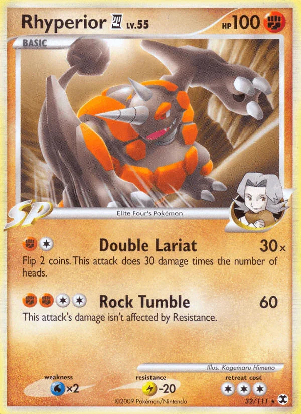 32, Fighting, Lightning[-20], Normal, Platinum: Rising Rivals, Rare, Reverse Holofoil, Water[×2] Rhyperior (32/111) [Platinum: Rising Rivals] - Trading Card World
