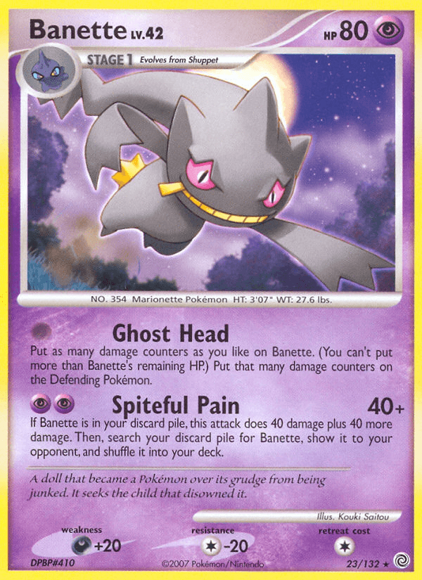 23, Colorless[-20], Darkness[+20], Diamond & Pearl: Secret Wonders, Normal, Psychic, Rare, Reverse Holofoil Banette (23/132) [Diamond & Pearl: Secret Wonders] - Trading Card World