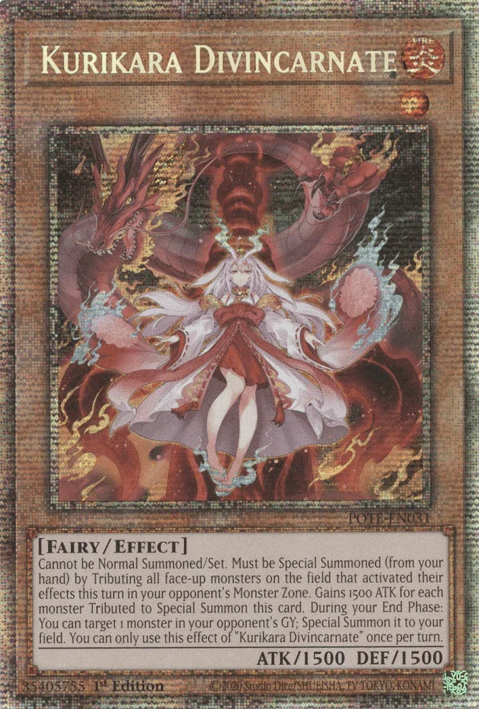 1st Edition, Effect Monster, Fairy, Fire, Power of the Elements, Starlight Rare, Unlimited Kurikara Divincarnate [POTE-EN031] Starlight Rare - Trading Card World