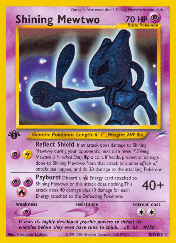 109, 1st Edition Holofoil, Neo Destiny 1st Edition, Psychic, Psychic[×2], Secret Rare Shining Mewtwo (109/105) [Neo Destiny 1st Edition] - Trading Card World