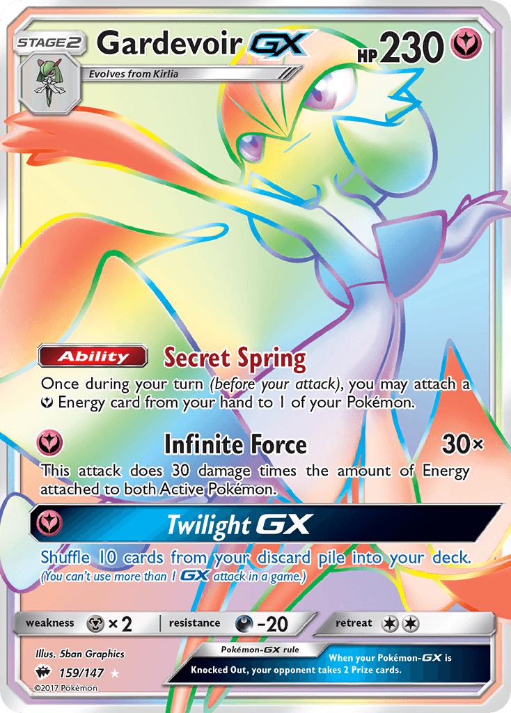 159, Darkness[-20], Fairy, Holofoil, Metal[×2], Secret Rare, Sun & Moon: Burning Shadows Gardevoir GX (159/147) [Sun & Moon: Burning Shadows] - Trading Card World