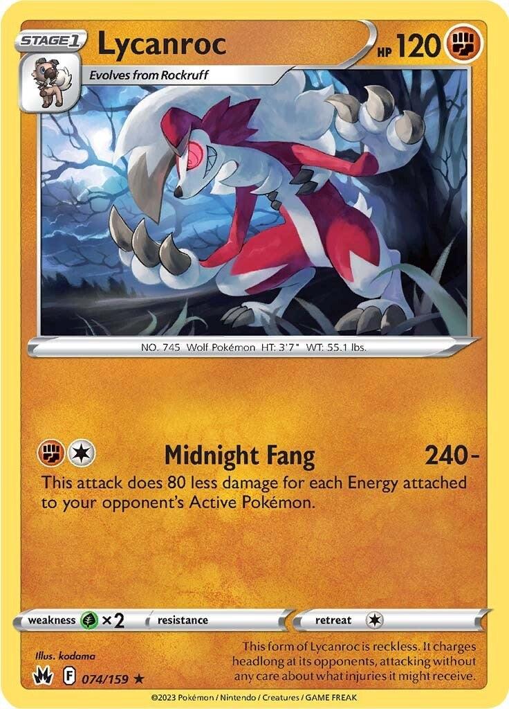 074, Fighting, Grass [x2], Normal, Rare, Reverse Holofoil, Sword & Shield: Crown Zenith Lycanroc (074/159) [Sword & Shield: Crown Zenith] - Trading Card World