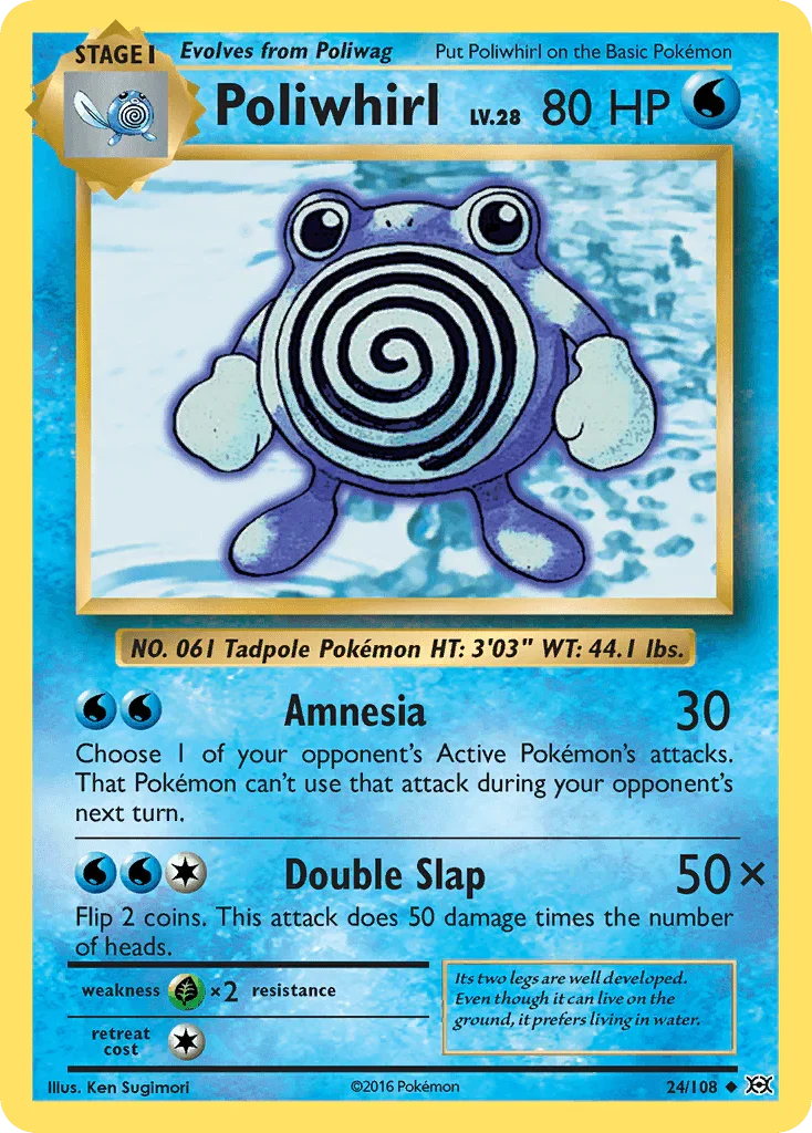 24, Grass[×2], Normal, Reverse Holofoil, Uncommon, Water, XY: Evolutions Poliwhirl (24/108) [XY: Evolutions] - Trading Card World