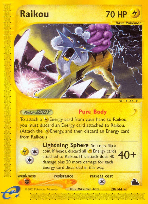 28, Fire[×2], Lightning, Normal, Rare, Reverse Holofoil, Skyridge Raikou (28/144) [Skyridge] - Trading Card World