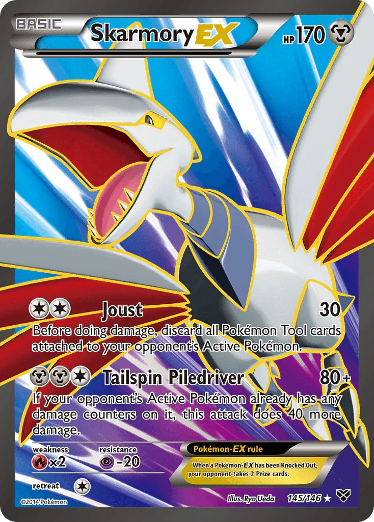 145, Fire[×2], Holofoil, Metal, Psychic[-20], Ultra Rare, XY: Base Set Skarmory EX (145/146) [XY: Base Set] - Trading Card World