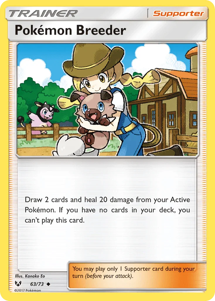 63, Normal, Reverse Holofoil, Sun & Moon: Shining Legends, Supporter, Uncommon Pokemon Breeder (63/73) [Sun & Moon: Shining Legends] - Trading Card World