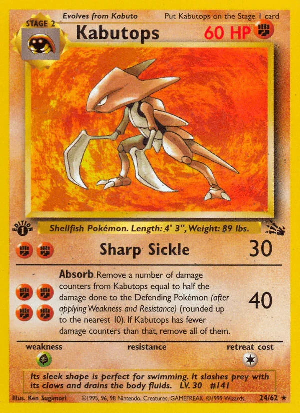 1st Edition Normal, 24, Fighting, Fossil 1st Edition, Grass[×2], Rare Kabutops (24/62) [Fossil 1st Edition] - Trading Card World