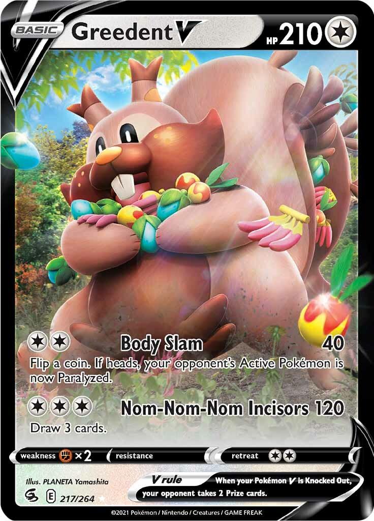 217, Colorless, Fighting [x2], Holofoil, Sword & Shield: Fusion Strike, Ultra Rare Greedent V (217/264) [Sword & Shield: Fusion Strike] - Trading Card World
