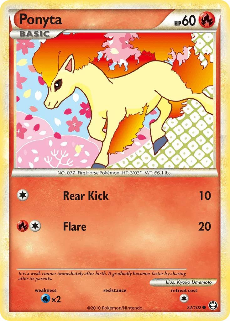 72, Common, Fire, HeartGold & SoulSilver: Triumphant, Normal, Reverse Holofoil, Water[×2] Ponyta (72/102) [HeartGold & SoulSilver: Triumphant] - Trading Card World