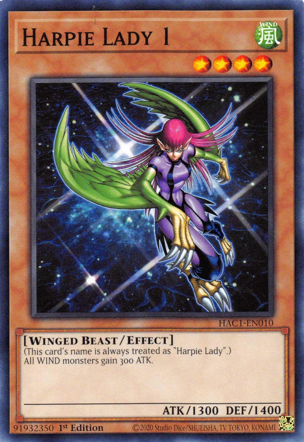 1st Edition, Common, Effect Monster, Hidden Arsenal: Chapter 1, Wind, Winged Beast Harpie Lady 1 [HAC1-EN010] Common - Trading Card World