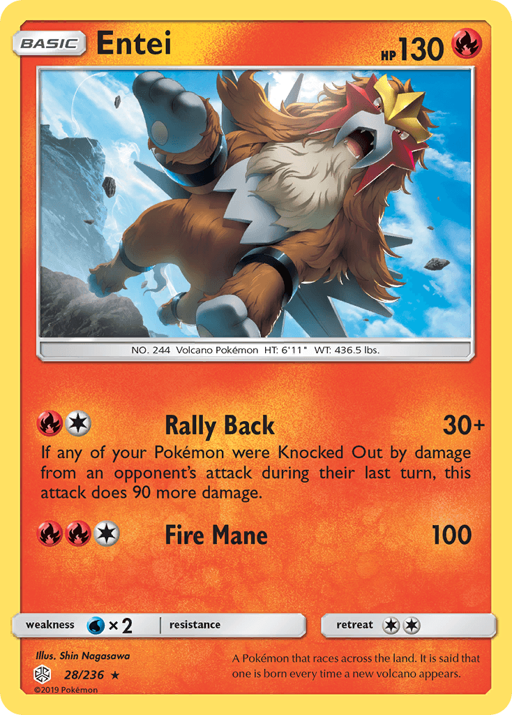 28, Fire, Normal, Rare, Reverse Holofoil, Sun & Moon: Cosmic Eclipse, Water[×2] Entei (28/236) [Sun & Moon: Cosmic Eclipse] - Trading Card World