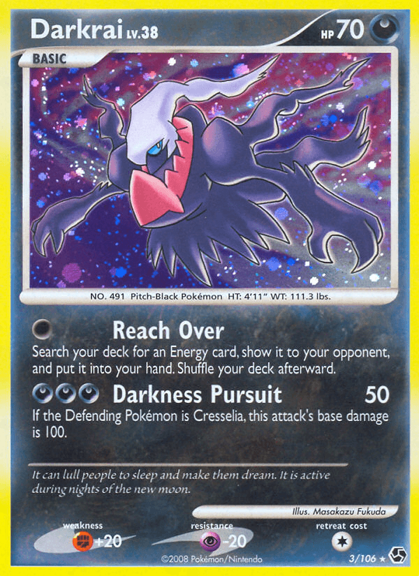 Darkness, Diamond & Pearl: Great Encounters, Fighting[+20], Holo Rare, Holofoil, Psychic[-20], Reverse Holofoil Darkrai (3/106) [Diamond & Pearl: Great Encounters] - Trading Card World
