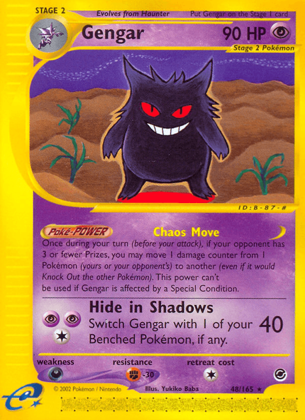 48, Dark[×2], Expedition: Base Set, Fighting[-30], Normal, Psychic, Rare, Reverse Holofoil Gengar (48/165) [Expedition: Base Set] - Trading Card World