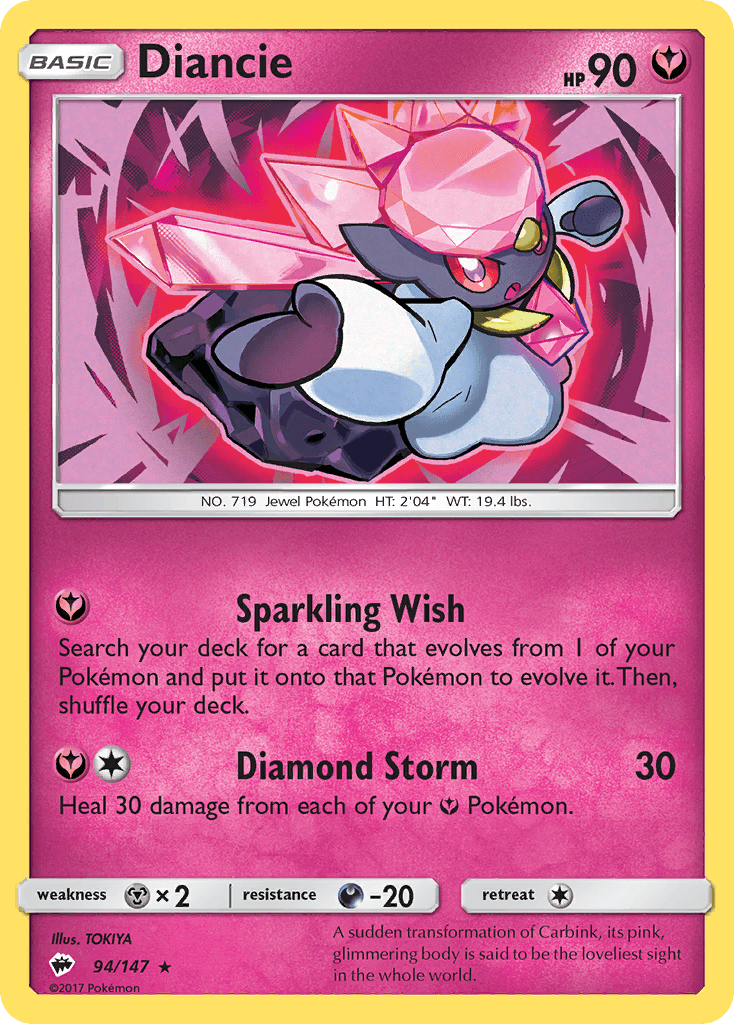 94, Darkness[-20], Fairy, Holo Rare, Holofoil, Metal[×2], Reverse Holofoil, Sun & Moon: Burning Shadows Diancie (94/147) [Sun & Moon: Burning Shadows] - Trading Card World