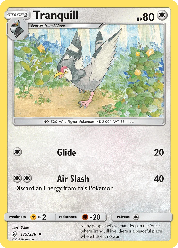 175, Colorless, Fighting[-20], Lightning[×2], Normal, Reverse Holofoil, Sun & Moon: Unified Minds, Uncommon Tranquill (175/236) [Sun & Moon: Unified Minds] - Trading Card World