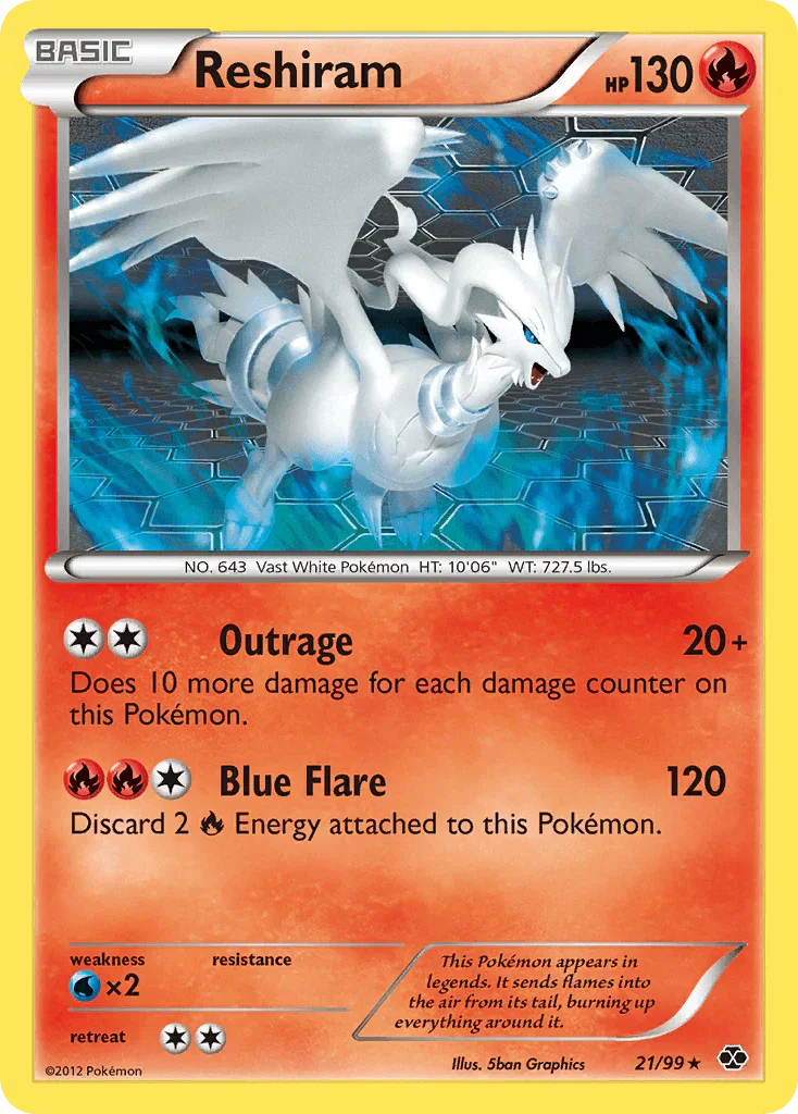 21, Black & White: Next Destinies, Fire, Normal, Rare, Reverse Holofoil, Water[×2] Reshiram (21/99) [Black & White: Next Destinies] - Trading Card World