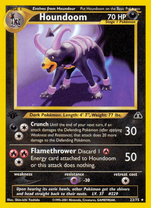 1st Edition Normal, 23, Darkness, Neo Discovery 1st Edition, Psychic[-30], Rare Houndoom (23/75) [Neo Discovery 1st Edition] - Trading Card World