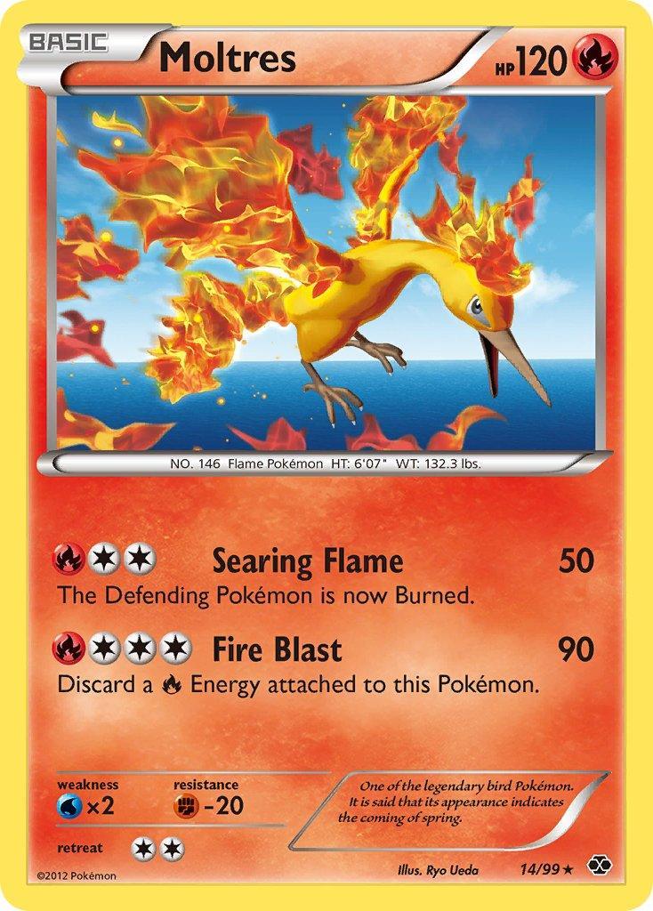 14, Black & White: Next Destinies, Fighting[-20], Fire, Holo Rare, Holofoil, Water[×2] Moltres (14/99) (Blister Exclusive) [Black & White: Next Destinies] - Trading Card World