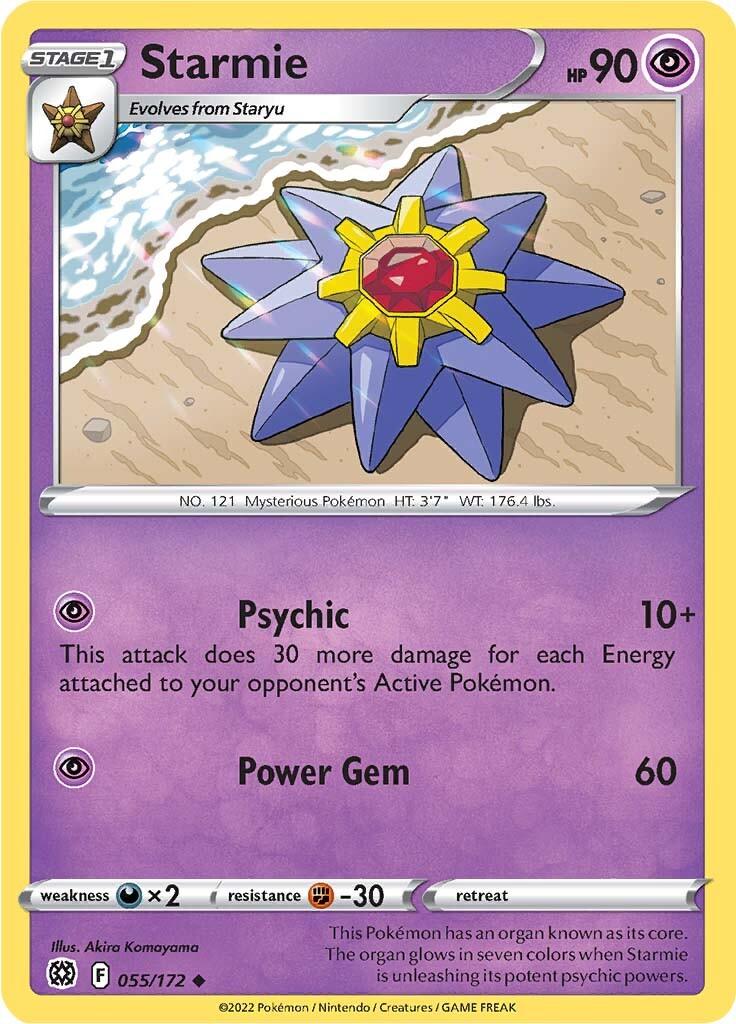 055, Fighting [-30], Metal [x2], Normal, Psychic, Reverse Holofoil, Sword & Shield: Brilliant Stars, Uncommon Starmie (055/172) [Sword & Shield: Brilliant Stars] - Trading Card World
