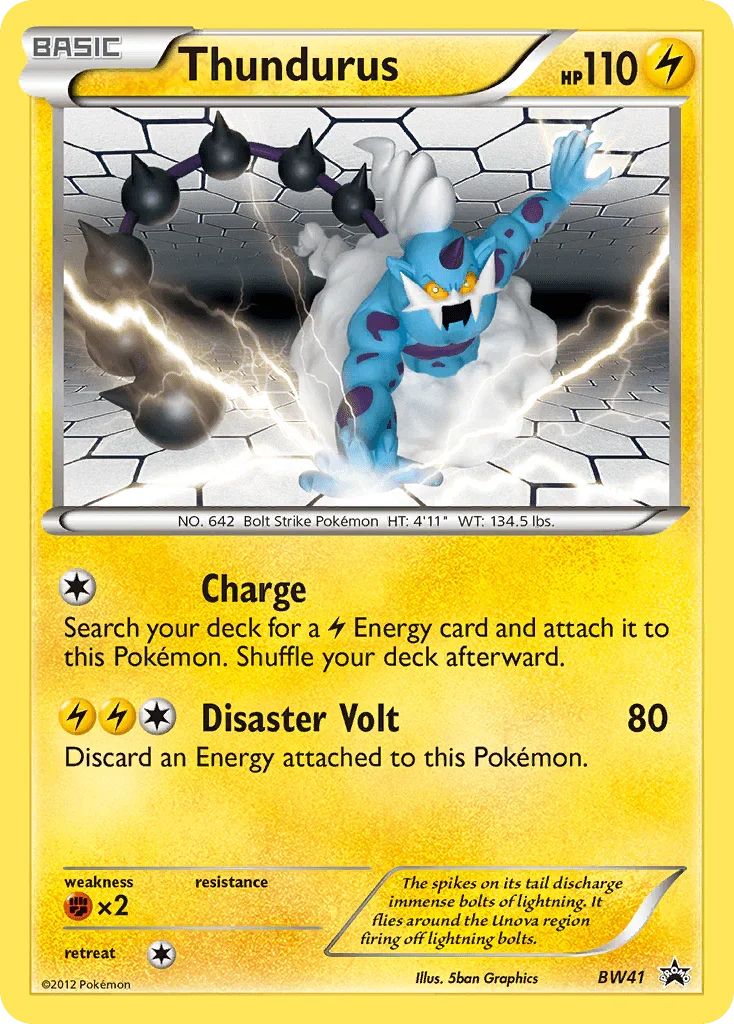 Black & White: Black Star Promos, Black Star Promo, BW41, Fighting[×2], Holofoil, Lightning, Reverse Holofoil Thundurus (BW41) [Black & White: Black Star Promos] - Trading Card World