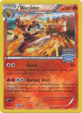 14, Fire, Promo, Reverse Holofoil, Water[×2], XY: Furious Fists Blaziken (14/111) (National Championship Promo) [XY: Furious Fists] - Trading Card World