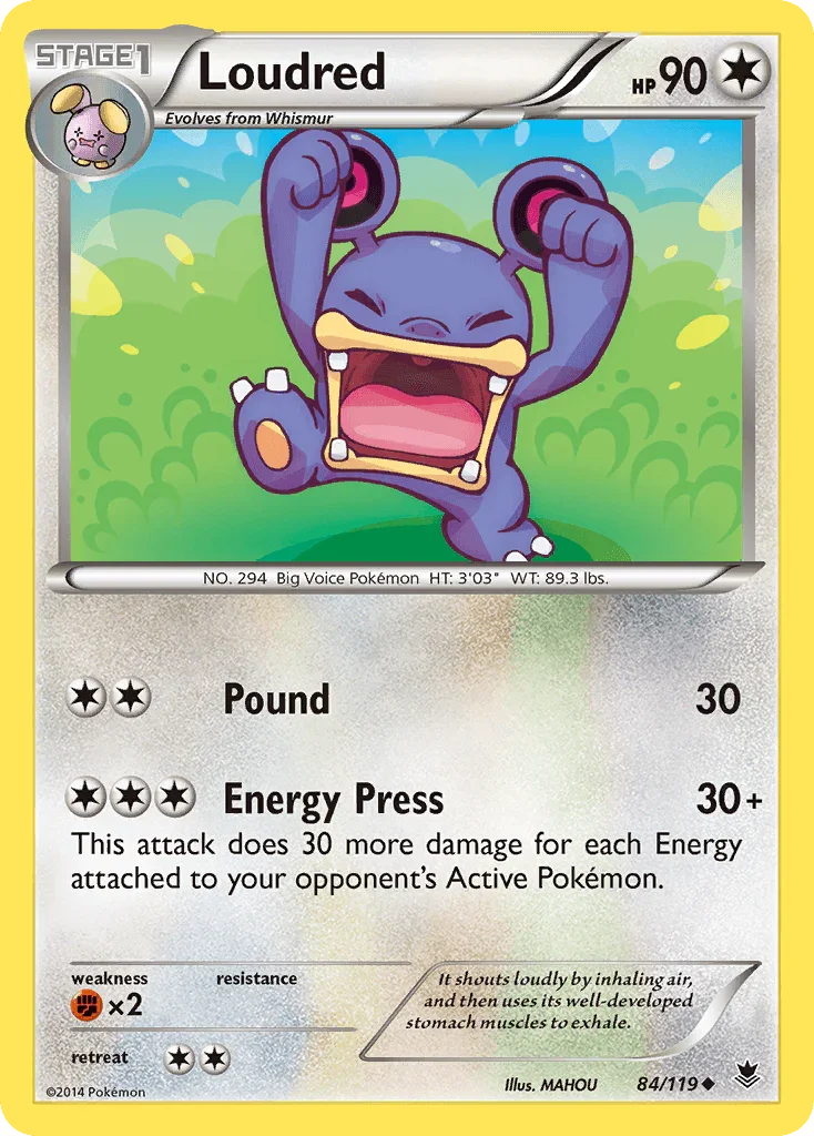 84, Colorless, Fighting[×2], Normal, Reverse Holofoil, Uncommon, XY: Phantom Forces Loudred (84/119) [XY: Phantom Forces] - Trading Card World