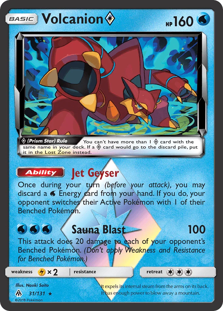 31, Holo Rare, Holofoil, Lightning[×2], Sun & Moon: Forbidden Light, Water Volcanion (31/131) (Prism Star) [Sun & Moon: Forbidden Light] - Trading Card World