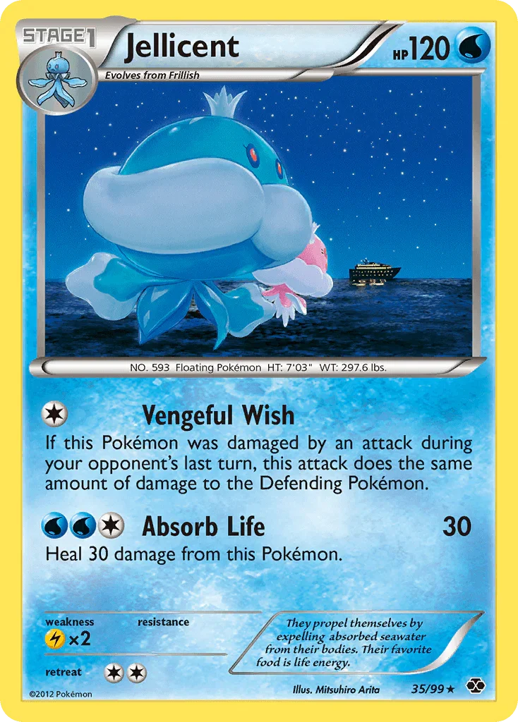35, Black & White: Next Destinies, Lightning[×2], Normal, Rare, Reverse Holofoil, Water Jellicent (35/99) [Black & White: Next Destinies] - Trading Card World