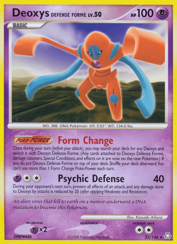 25, Diamond & Pearl: Legends Awakened, Normal, Psychic, Psychic[×2], Rare, Reverse Holofoil Deoxys Defense Forme (25/146) [Diamond & Pearl: Legends Awakened] - Trading Card World