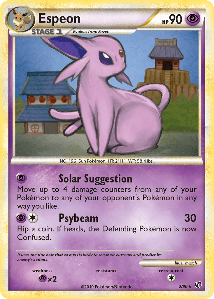 HeartGold & SoulSilver: Undaunted, Holo Rare, Holofoil, Psychic, Psychic[×2], Reverse Holofoil Espeon (2/90) [HeartGold & SoulSilver: Undaunted] - Trading Card World