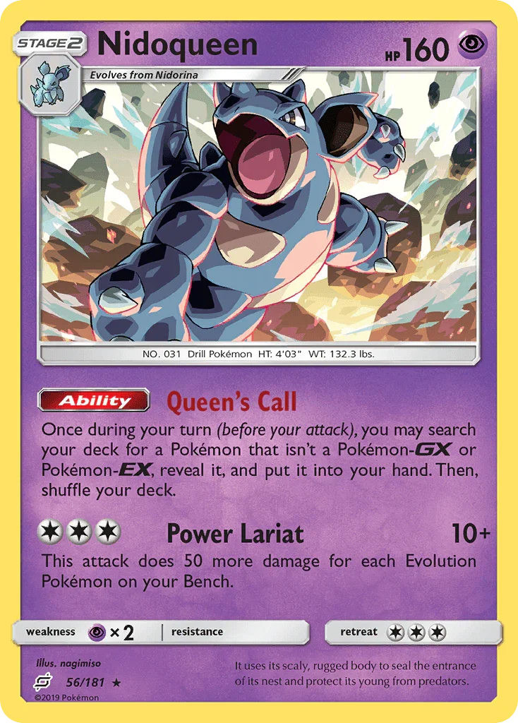 56, Normal, Psychic, Psychic[×2], Rare, Reverse Holofoil, Sun & Moon: Team Up Nidoqueen (56/181) [Sun & Moon: Team Up] - Trading Card World