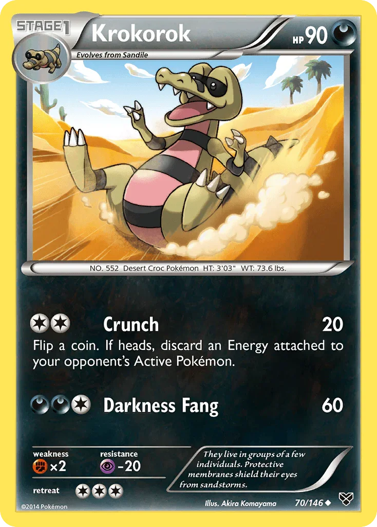 70, Darkness, Fighting[×2], Normal, Psychic[-20], Reverse Holofoil, Uncommon, XY: Base Set Krokorok (70/146) [XY: Base Set] - Trading Card World