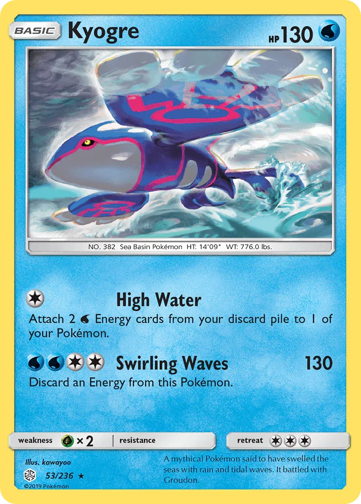 53, Grass[×2], Normal, Rare, Reverse Holofoil, Sun & Moon: Cosmic Eclipse, Water Kyogre (53/236) [Sun & Moon: Cosmic Eclipse] - Trading Card World