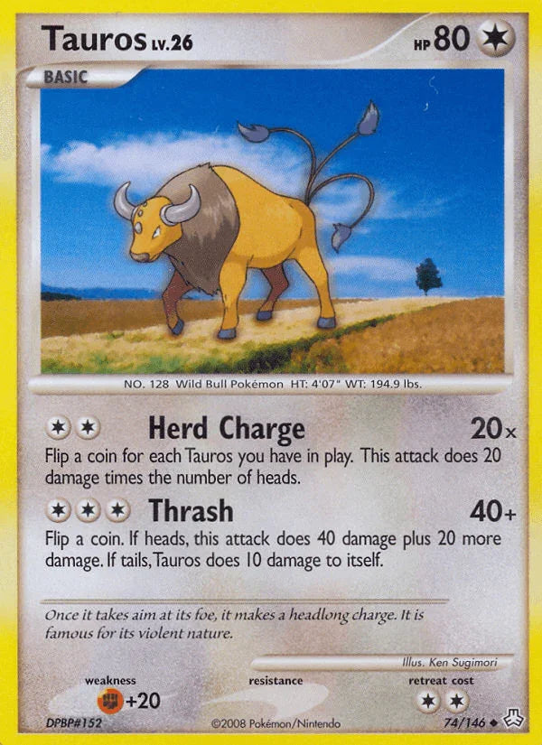 74, Colorless, Diamond & Pearl: Legends Awakened, Fighting[+20], Normal, Reverse Holofoil, Uncommon Tauros (74/146) [Diamond & Pearl: Legends Awakened] - Trading Card World