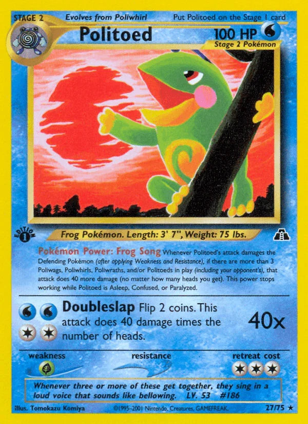 1st Edition Normal, 27, Grass[×2], Neo Discovery 1st Edition, Rare, Water Politoed (27/75) [Neo Discovery 1st Edition] - Trading Card World