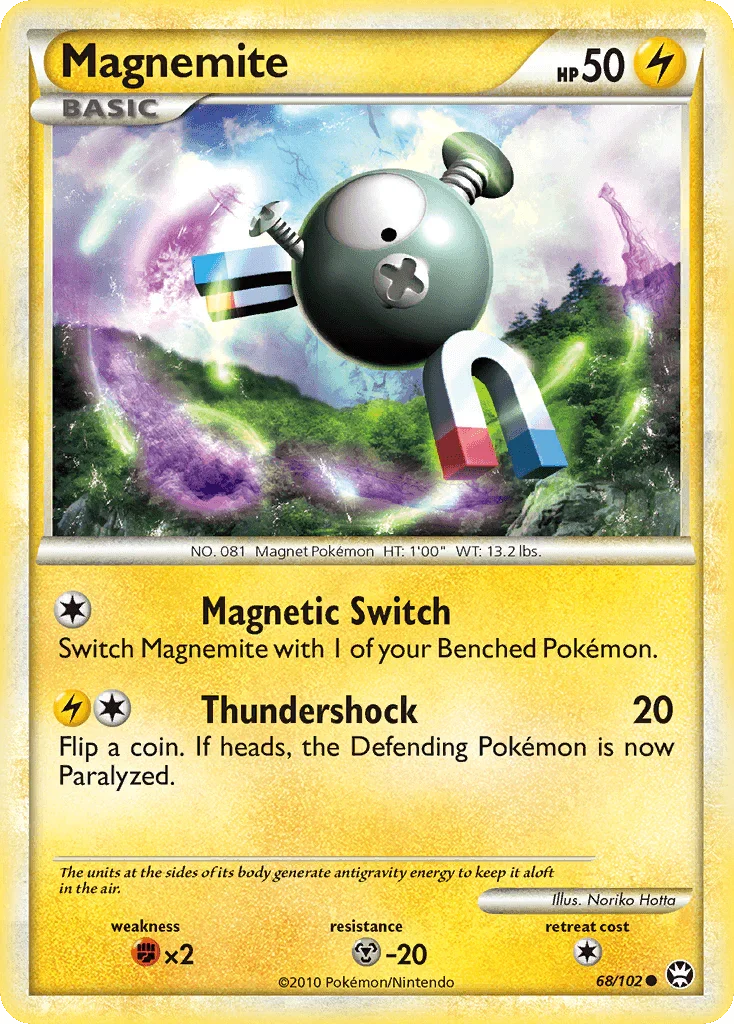 68, Common, Fighting[×2], HeartGold & SoulSilver: Triumphant, Lightning, Metal[-20], Normal, Reverse Holofoil Magnemite (68/102) [HeartGold & SoulSilver: Triumphant] - Trading Card World