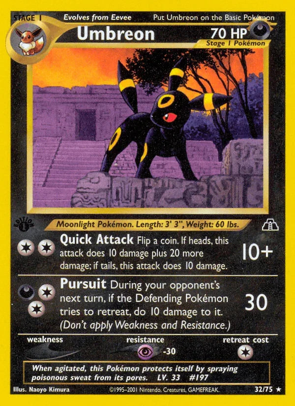 1st Edition Normal, 32, Darkness, Neo Discovery 1st Edition, Psychic[-30], Rare Umbreon (32/75) [Neo Discovery 1st Edition] - Trading Card World