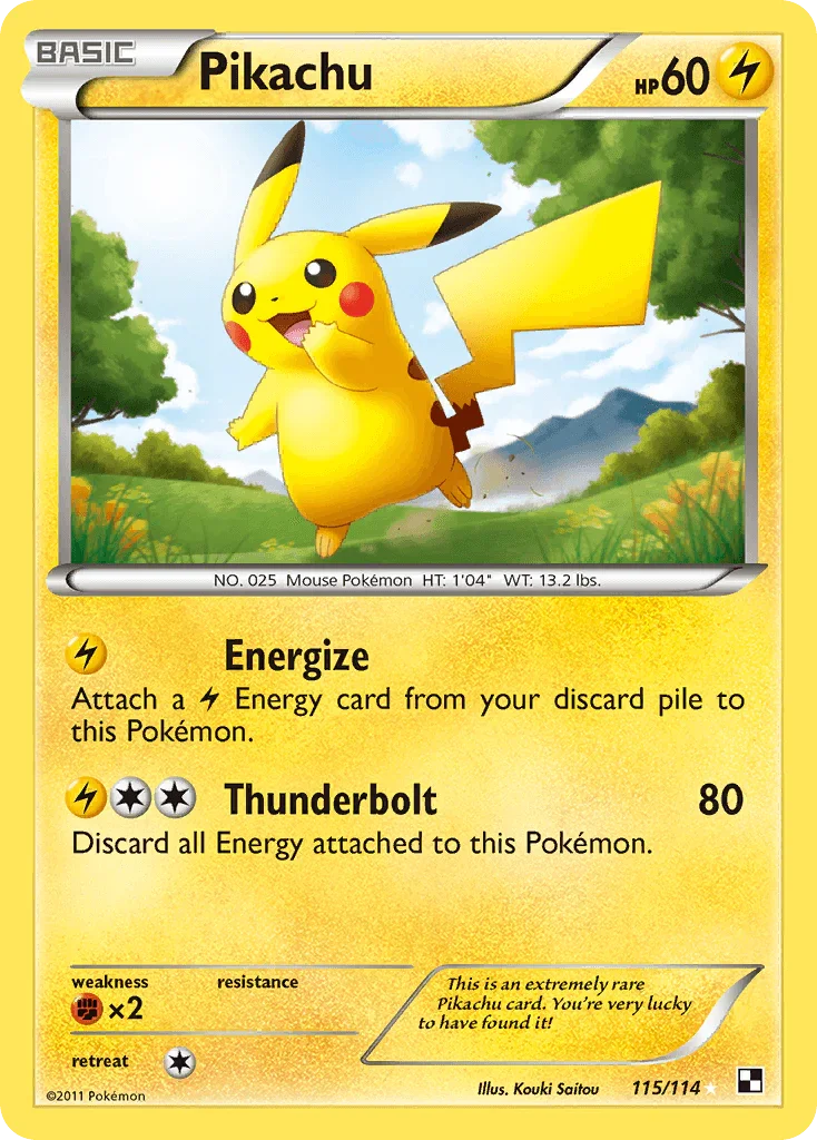 115, Black & White: Base Set, Fighting[×2], Holofoil, Lightning, Secret Rare Pikachu (115/114) [Black & White: Base Set] - Trading Card World