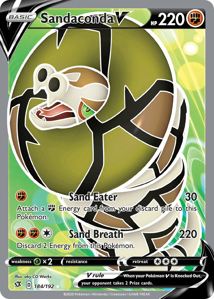 184, Fighting, Grass[×2], Holofoil, Sword & Shield: Rebel Clash, Ultra Rare Sandaconda V (184/192) [Sword & Shield: Rebel Clash] - Trading Card World