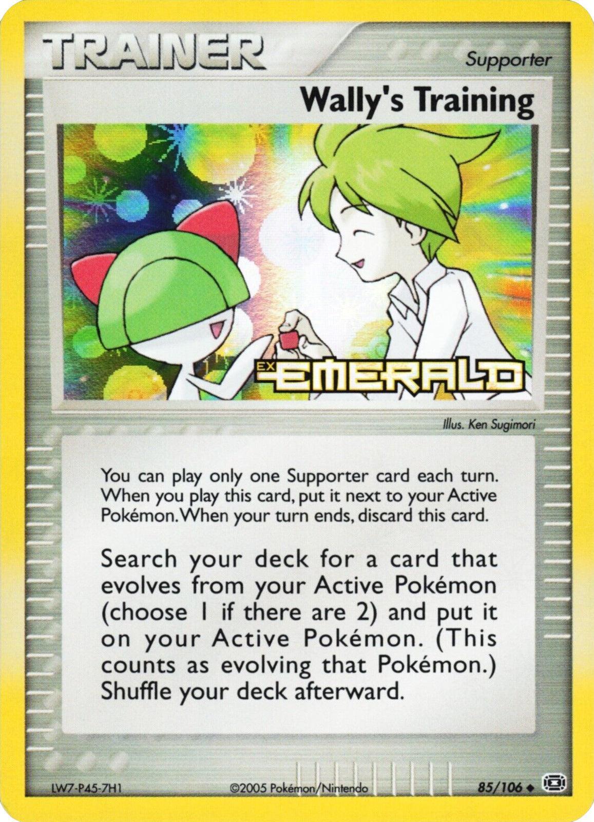 85, EX: Emerald, Reverse Holofoil, Supporter, Uncommon Wally's Training (85/106) (Stamped) [EX: Emerald] - Trading Card World