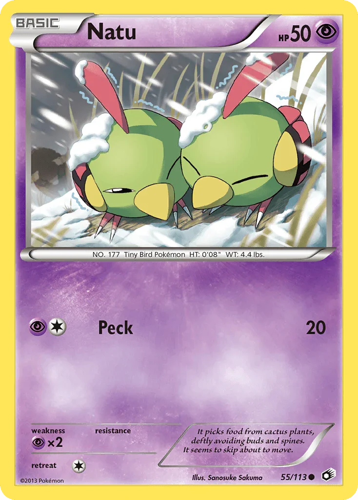 55, Black & White: Legendary Treasures, Common, Normal, Psychic, Psychic[×2], Reverse Holofoil Natu (55/113) [Black & White: Legendary Treasures] - Trading Card World