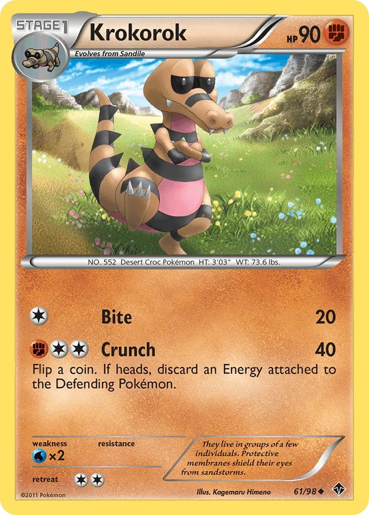 61, Black & White: Emerging Powers, Fighting, Normal, Reverse Holofoil, Uncommon, Water[×2] Krokorok (61/98) [Black & White: Emerging Powers] - Trading Card World