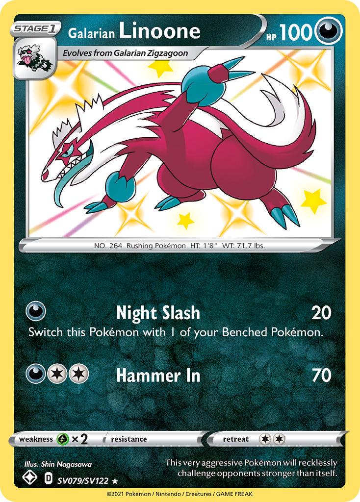 Darkness, Grass[×2], Holofoil, SV079, Sword & Shield: Shining Fates, Ultra Rare Galarian Linoone (SV079/SV122) [Sword & Shield: Shining Fates] - Trading Card World