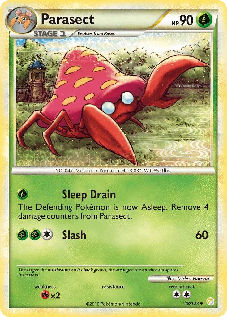 48, Fire[×2], Grass, HeartGold & SoulSilver: Base Set, Normal, Reverse Holofoil, Uncommon Parasect (48/123) [HeartGold & SoulSilver: Base Set] - Trading Card World