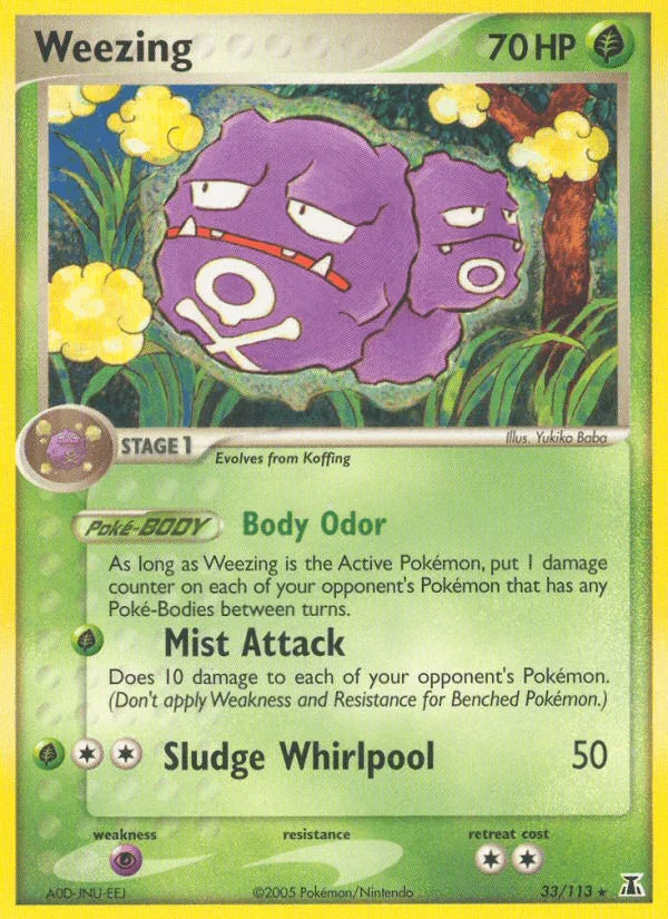 33, EX: Delta Species, Grass, Normal, Psychic[×2], Rare Weezing (33/113) [EX: Delta Species] - Trading Card World