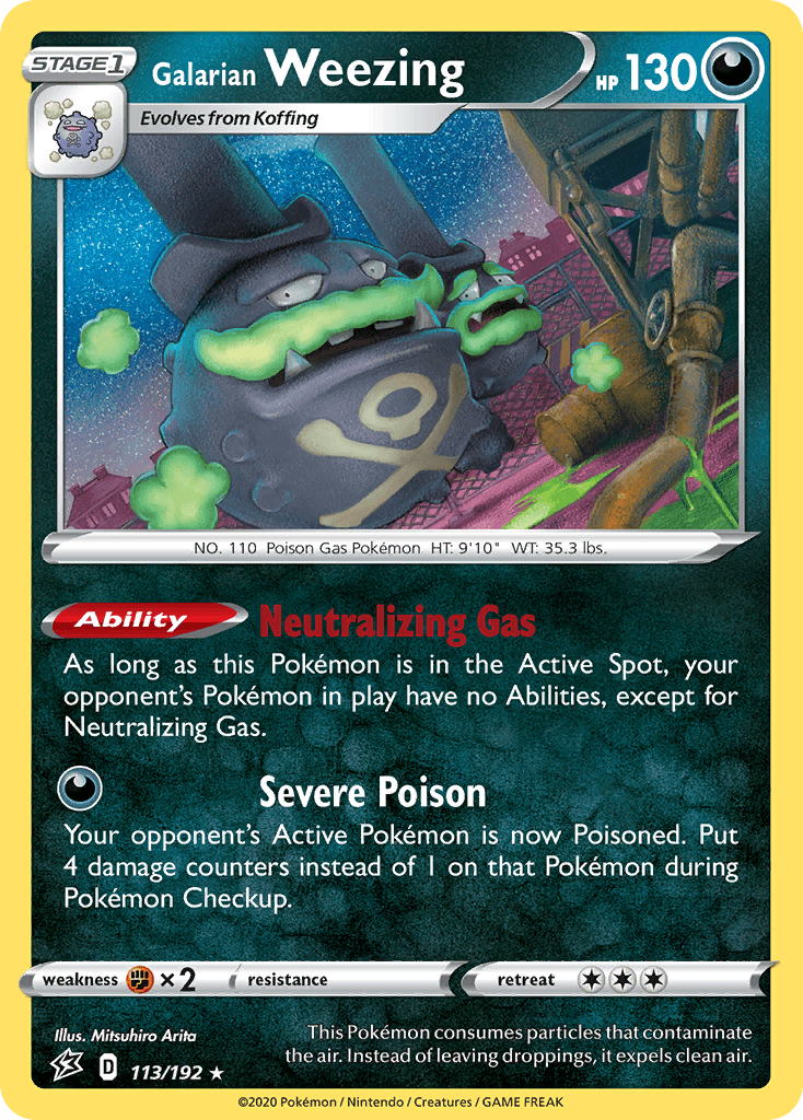 113, Darkness, Fighting[×2], Holo Rare, Holofoil, Reverse Holofoil, Sword & Shield: Rebel Clash Galarian Weezing (113/192) [Sword & Shield: Rebel Clash] - Trading Card World
